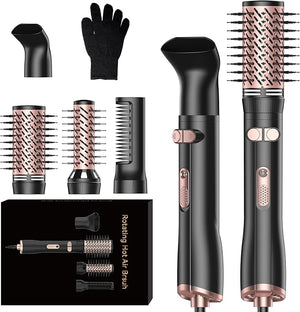 Rotating Hair Dryer Brush 4 in 1 Round Hot Air Spin Brush Set Volumizer Blow Dryer Brush with 2 Brushes (2 &amp 1.5) Straightener and Concentrator (Rose Gold)