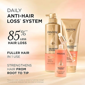 Pantene Abundant &amp Strong 3-Piece Regimen with B5 Complex + Niacinamide Shampoo (13.5 oz) Conditioner (8 oz) Serum (2 oz) for Hair Loss Thinning Anti-Breakage Volume - Grows Healthier