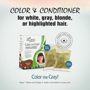 Light Mountain Henna Hair Color &amp Conditioner Color the Gray - Mahogany Hair Dye for Men/Women 2-Step Chemical-Free Semi-Permanent Hair Color for White Gray and Blonde Hair 7 Oz (Pack of 2)