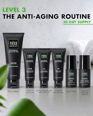 Tiege Hanley Skin Care Set for Men Anti Aging Routine System Level 3 Daily Face Wash Facial Scrub Two Moisturizers Eye Cream and Serum for Healthy Hydrated Skin Men¡¯s Skin Care 6 Piece Kit