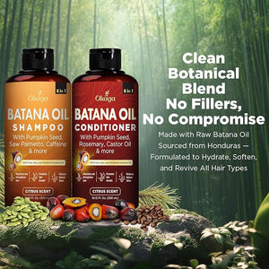 Batana Oil Shampoo &amp Conditioner Bundle (Okaga Shower Set) with Aloe Vera Leaf Juice Saw Palmetto Caffeine Biotin Jojoba Pumpkin Seed Castor Rosemary &amp Hydrolyzed Rice Protein