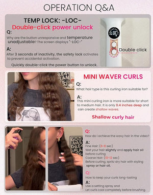 Travel Mini Waver Hair Tool Crimper for Women 0.4 inch Small Double Barrel S Waver Curling Iron Dual Voltage (110-240V) with European Plug Adapter 5 Temps Anti-scalding Auto-Off (Black)