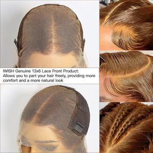 IWISH Honey Brown Lace Front Wigs Human Hair 200% Density 13x6 Body Wave Lace Frontal Human Hair Wigs Pre Plucked Colored Wig for Women 28 Inches