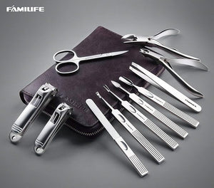 FAMILIFE Manicure Set Nail Clippers Set Professional Manicure Kit 11 in 1 Stainless Steel Pedicure Tools Nail Kit Mens Grooming Tool with Portable Leather Travel Case Dark Violet Birthday Gifts