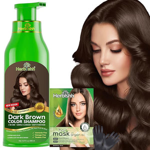 Herbishh Hair Color Shampoo - Magic Dye for Gray Hair Lasting Color in Minutes - 500 Ml 3-In-1 Ammonia-Free (Dark Brown)