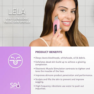 Spa Sciences - LELA - 4-in-1 Facial Spatula for Deep Cleansing Pore Extraction Serum Infusion Anti-Aging and Contouring