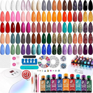 Lavender Violets 73 Pcs Gel Nail Polish Kit with U V Light, 45 Colors with Nail Primer,Builder Base,Matte &amp; Glossy Top Coat Soak Off Manicure Tools Gifts for Women LA06