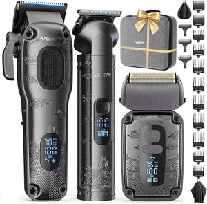 Hair Clippers &amp Trimmers Set for Men Professional Waterproof Electric Razor Foil Shaver for Men Face Beard Cordless for Hair Cutting 4-Speed Setting LED Battery Display Barber or Home Use