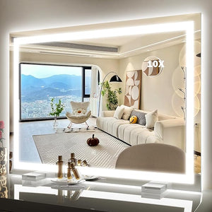 ROLOVE 38"x28" Inch Large Lighted Vanity Mirror, 3-Color Lighting &amp; Dimmable Modes, LED Makeup Mirror for Bathroom/Dressing Room (Wall/Tabletop Mount, White)