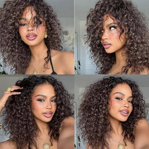 Chocolate Brown 3C 4A Curly Clip In Hair Extension Real Human Hair Kinky Curly Clip Ins 16 Inch Brazilian Remy Human Hair Extensions Double Weft 8Pcs 110g Natural Black