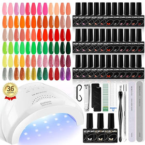 Morovan Gel Nail Polish Set - 36 Colors With UV Light, 48W Lamp, Base &amp; Top Coats, Tools, Pure &amp; Glitter Soak Off Kit, Large Capacity Manicure Starter Set, Gifts for Women