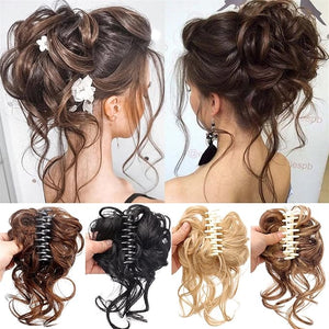 EARSHOT Hair Buns Hair Piece Synthetic Bun Hair Clips Messy Bun Ponytail Extensions Wavy Curly Bun Claw Clips Wigs for Women Hair Bun Hair Accessories For Girls (Color : 1Pcs-10)