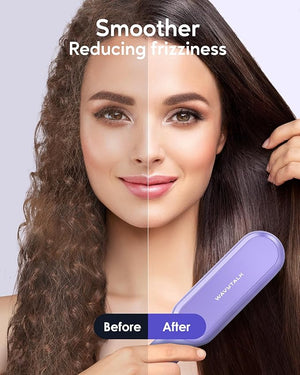 Wavytalk Hair Straightener Brush Sleek Sweep Ionic Straightening Brush with 6 Temperature Adjust Anti-Scald Ceramic Straightening Comb Fast Heating for Home Salon Dual Voltage Purple.