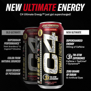 Cellucor C4 Ultimate x WWE | Pre Workout Sugar Free Energy Drink | Tri-Stim Experience with 300mg Caffeine + TeaCrine + Dynamine | Berry Powerbomb | 16oz (Pack of 12)