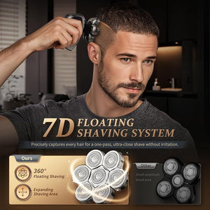 Head Shavers for Bald Men Professional 5-in-1 Electric Head Shaver Grooming Kit 7D Floating Wet &amp Dry Electric Razor for Bald Heads with LED Smart Display &amp Type-C Charging for Hair/Face/Bea