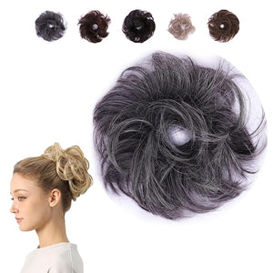 Juvabun Small Messy Bun Hair Piece - Salt and Pepper| Curled Hair Bun Scrunchie Hair Buns Hair Piece | Everyday Wear | Washable &amp Realistic| Hair Pieces for Women Synthetic Hair Bun Scrunchie
