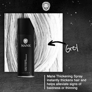 Mane Hair Thickening Spray &amp; Root Touch Up, Instantly Thicker Hair for Men &amp; Women, Fill in Hairlines and Hide Thinning and Fine Patches - Gray, 12 Colors (6.76 oz)