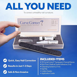 CurveCorrect¢ç Ingrown Toenail Treatment Kit - Ingrown Toenail Corrector Kit with 10 Braces - at Home Ingrown Toenail Correction - Big Toe Ingrown Nail Removal