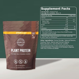 Primal Harvest Vegan Protein Powder for Nutritional Weight Support 20g Plant-Based Protein Per Serving from Fava Beans Chickpeas &amp Rice Chocolate Flavor 405g Gluten-Free Soy-Free No Added Sugar