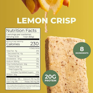Elevated Gains Lemon Crisp Protein Bars, 10 Pack - 20g of Protein &amp; 8 Natural Ingredients, Sweetened with Honey, No Artificial Sweeteners, Healthy Snack for On the Go
