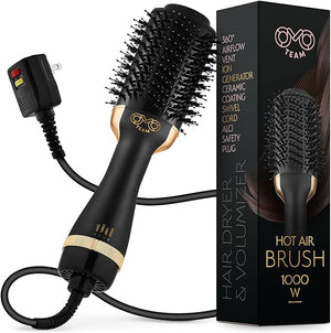 Professional Blowout Hair Dryer Brush Black Gold Dryer and Volumizer Hot Air Brush for Women 75MM Oval Shape (Black Gold)