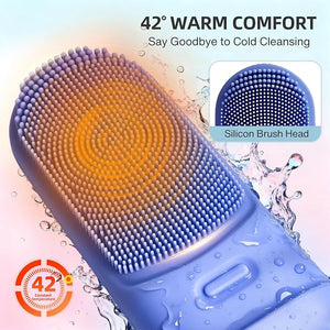 Face Scrubber Electric Lymphatic Contour face Brush with Heated 3 Modes Waterproof Rechargeable Portable Travel Size Face Wash Machine for Women &amp Men(Deep Ocean Key Blue)