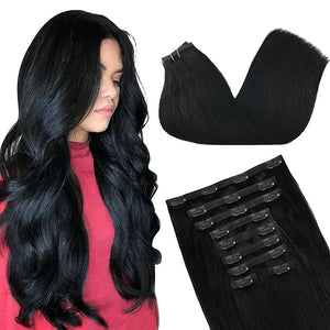 GOO GOO Clip in Hair Extensions Real Human Hair Remy Human Hair Extensions Clip ins for Women Natural Human Hair 22inch 200g 9Pcs #1 Jet Black