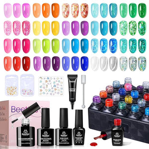 Beetles Jelly Gel Nail Polish Kit,20 Colors Neon Cat Eye Glitter Soak Off UV LED Gel Nail Kit Pink Orange Blue with Base Matte Top Coat for DIY Nail Art Sunbeam Jelly Gift for Women