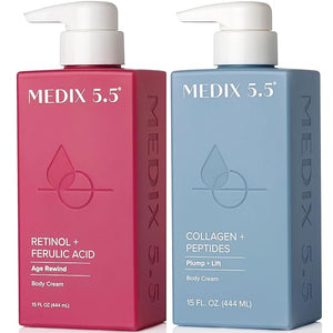 Medix 5.5 Retinol Cream + Collagen Cream Skincare Set Moisturizer Body &amp Face Lotion | Firming Body Lotion Set Reduces Look Of Sagging Skin Cellulite Sun Damage &amp Crepey Skin For Women 2PC
