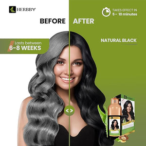 HERBBY Hair Color Shampoo for Gray Hair Coverage&ampColor Transform with 9 Herbal Extracts ?Long Lasting(6-8 Weeks)ShinyEvenly ColoredInstant Hair Dye Shampoo&ampConditioner500 Ml (NATURAL BLACK