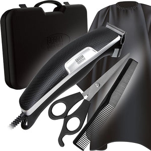 ChargeWorx Groom Essentials 26-Piece Pro Series Clipper Set, Complete Barber Kit, AC-Powered Hair Clipper with Quiet Motor, Includes 14 Trimming Guides, Neck Brush, Combs, Barber Cape, and Case