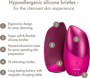 GESKE SmartAppGuided Sonic Thermo Facial Brush | 6 in 1 | Skin Cleansing | Cleansing Brush with Thermal Function | Electric Facial Massager