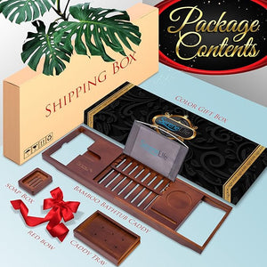 SereneLife Natural Bamboo Bathtub Caddy - Extendable &amp; Adjustable Tray, Ergonomically Designed with Integrated Device/Book Holder with Removable Trays for Bath Accessories (Brown)