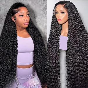 BELE 28 Inch 13x4 Lace Front Wigs Human Hair 200% Density Deep Wave HD Lace Front Wigs Pre Plucked Deep Curly Glueless 13x4 HD Lace Frontal Brazilian Virgin Human Hair Wig for Women