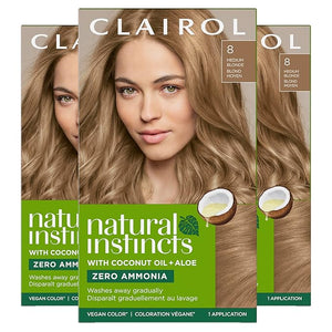 Clairol Natural Instincts Demi-Permanent Hair Dye 8 Medium Blonde Hair Color Pack of 3