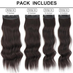 Vigorous Dark Brown Hair Extension 24InchLong Clip in Hair Extensions 4Pcs Thick Long Wavy Synthetic Hairpieces for Women