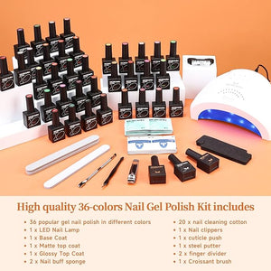 Morovan Gel Nail Polish Set - 36 Colors With UV Light, 48W Lamp, Base &amp; Top Coats, Tools, Pure &amp; Glitter Soak Off Kit, Large Capacity Manicure Starter Set, Gifts for Women