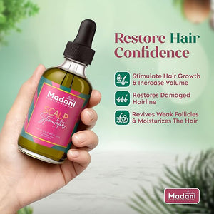 Madani Naturals Scalp Stimulator Hair Growth Oil With Rosemary Oil &amp Mint - Hair Loss Treatment for Split End and Dry Scalp for All Hair Types Strengthen Hair and Stop Hair Loss 2-Fluid Ounces