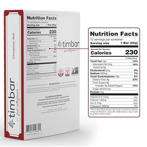 timbar Protein Bars 12 Pack | 12g Protein &amp; 9g Fiber Plant Based- Energy &amp; Nut Bars | Gluten Free, Non-GMO, Dairy Free, Healthy On-the-Go Snack &amp; Meal Replacement (12 Packs, Cinnamon Roll)