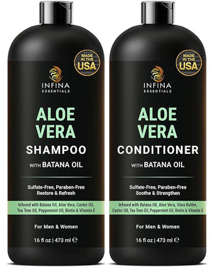 Aloe Vera Shampoo and Conditioner Set | 16 fl oz Each | with Batana Oil | Hydrating Soothing &amp Moisture Balance Formula | Nourishing Care for Dry Itchy or Sensitive Scalp