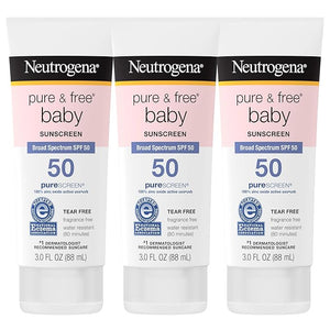Neutrogena Pure &amp Free Baby Mineral Sunscreen Lotion with Broad Spectrum SPF 50 &amp Zinc Oxide Water-Resistant Hypoallergenic &amp Tear-Free Baby Sunscreen 3 fl. oz 3 pk