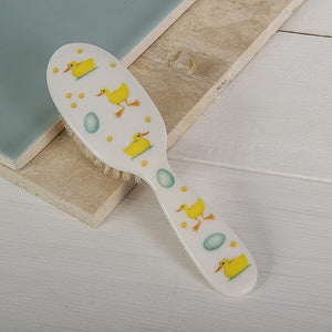 Rock &amp Ruddle Soft White Natural Boar Bristle Hairbrush for Babies and Young Children. Perfect for Fine Hair Detangling and Smoothing. Little Ducks Design Small