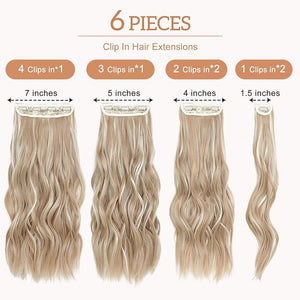 Clip in Hair Extensions for Women, Natural Beach Blonde Extensions, 20 Inch 6PCS Hairpieces Long Wavy Soft Thick Hair Extensions Clip ins