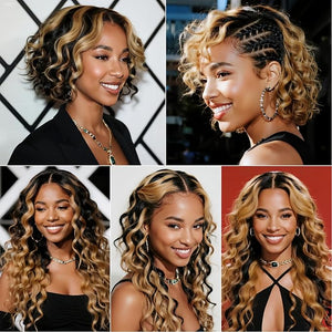 Highlight Deep Human Hair Bundles 14 16 18 Inch Brazilian Remy Virgin 10A Deep 3 Bundles Human Hair Hair Extensions Bundles P1B/27 Highlight