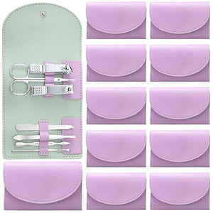12 Set Manicure Set Bulk Mini Manicure Nail Clipper Kit 7 in 1 Stainless Steel Professional Nail Care Pedicure with Travel Portable Bag Grooming Kits for Christmas Women Men Home(Purple)