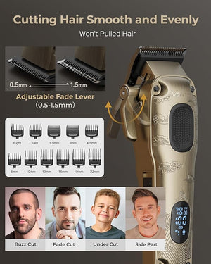 Hair Clippers &amp Trimmers Set for Men Professional Waterproof Electric Razor Foil Shaver for Men Face Beard Cordless for Hair Cutting 4-Speed Setting LED Battery Display Barber or Home Use