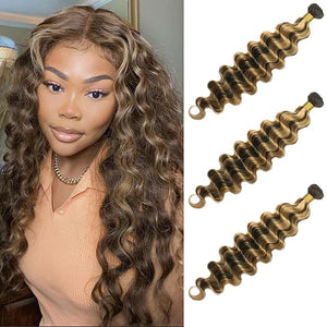 Highlight Deep Human Hair Bundles 8 10 12 Inch Deep 3 Brazilian Remy Virgin 10A Bundles Human Hair Hair Extensions Bundles P4/27 Highlight