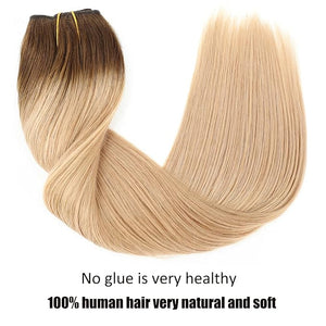 RECOOL Wire Hair Extensions Real Human Hair Balayage Chocolate Brown to Caramel Blonde Remy Hair Extensions Invisible Wire Hair Extension Straight Clip in Hair Extension(16 inch)