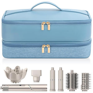 Travel Hair Dryer Case for Shark Flexstyle Double-Layer Carrying Case for Shark Flex Style Blow Dryer Portable Hair Tools Storage Organizer Bag for Shark Beauty Hairdryer Attchments (Misty Blue)