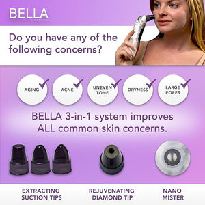 Spa Sciences - BELLA Microderm Pore Extractor &amp Nano Mister - 3-in-1 - Exfoliation &amp Pore Purification - Hydrating Refreshing Soothing - for All Skin Types - USB Charging